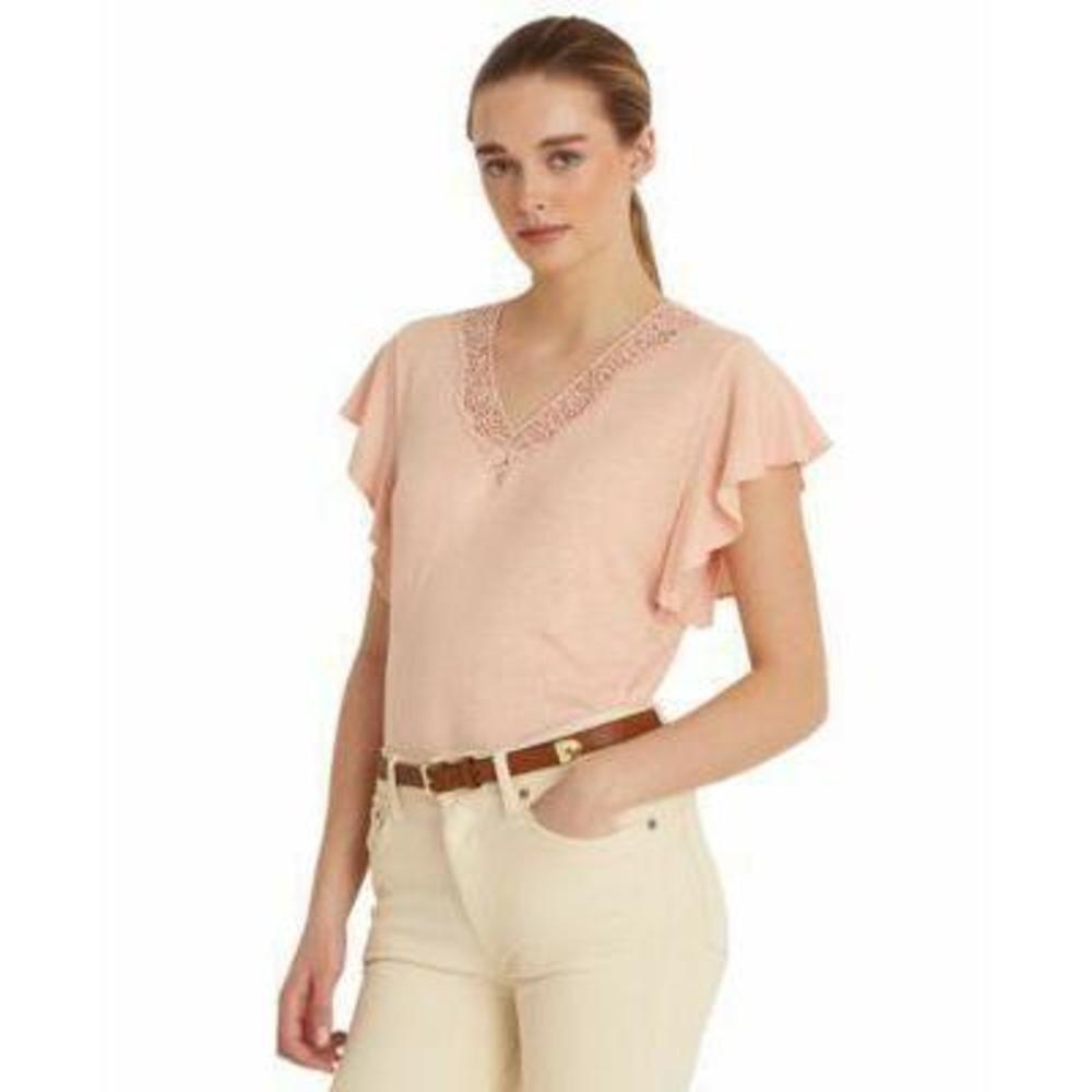 MSRP $90 Ralph Lauren Jersey Flutter-Sleeve Top Pale Pink Size Medium